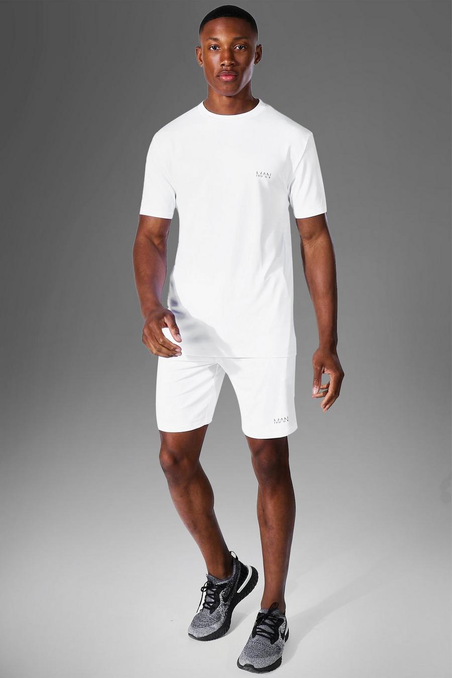 Man Active T-Shirt und Shorts, White image number 1
