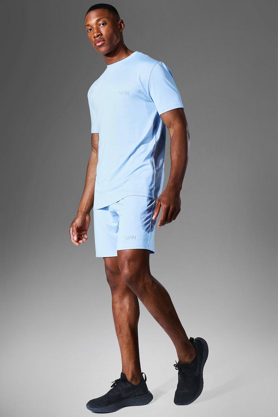 Pale blue Man Active Mergel Trainingspak Met T-Shirt En Shorts image number 1