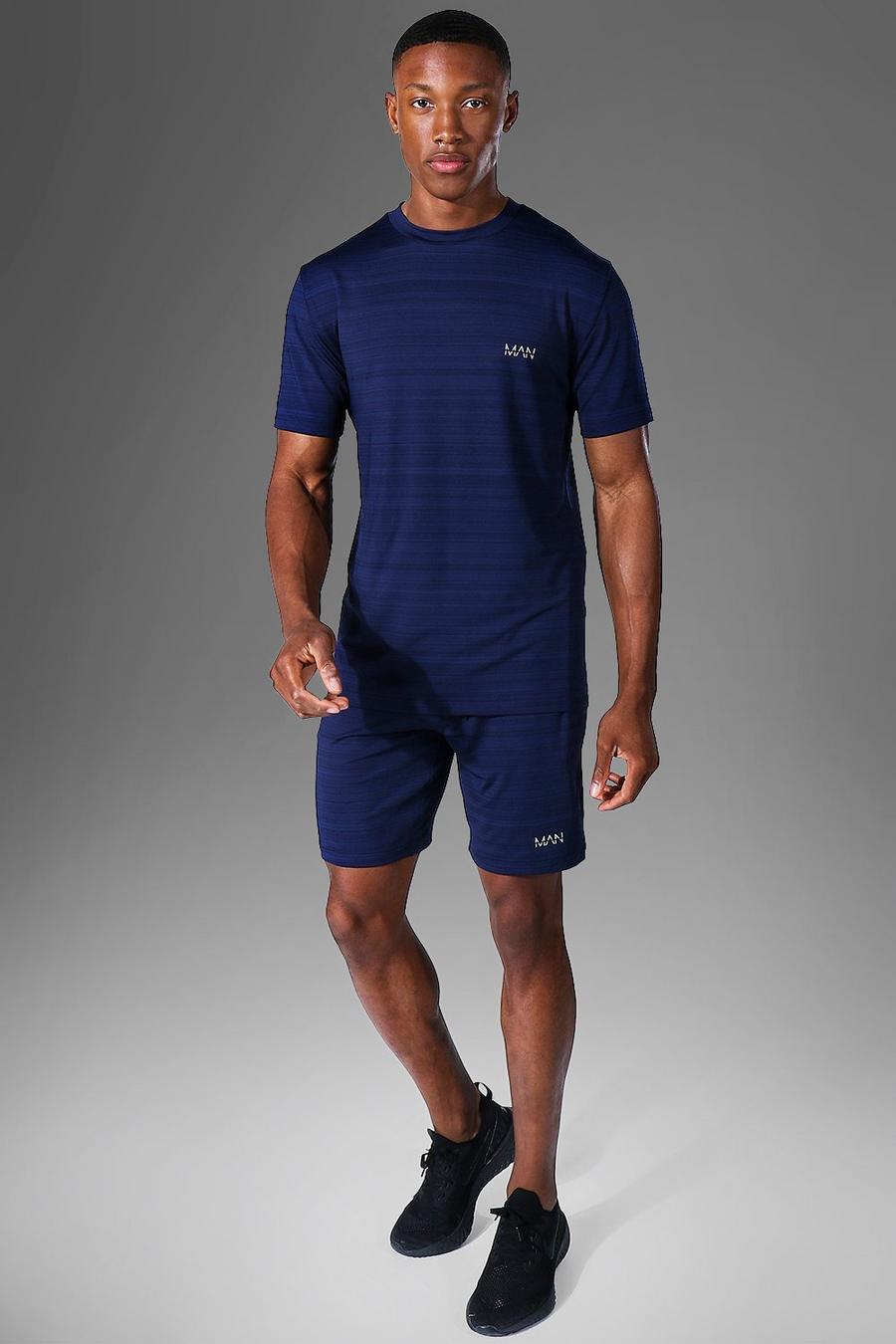 Navy Man Active Mergel Trainingspak Met T-Shirt En Shorts image number 1