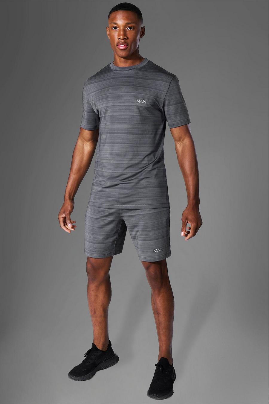 Meliertes Man Active T-Shirt und Shorts, Charcoal image number 1