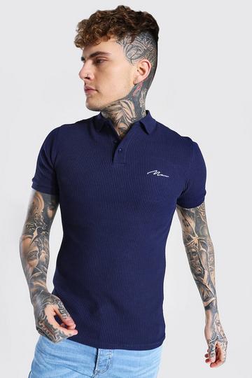 Slim Man Signature Waffle Polo navy