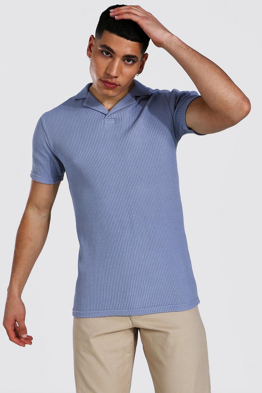 Slim Waffel Poloshirt, Dusty blue image number 1
