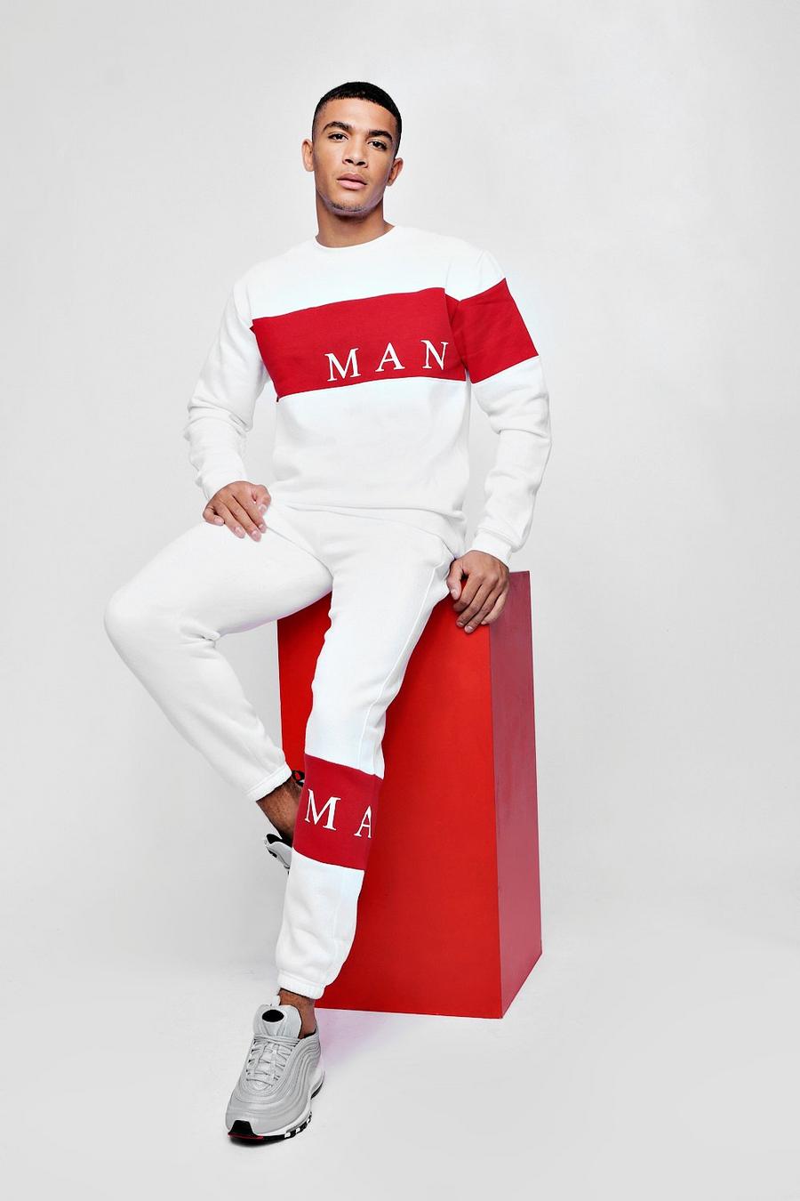 White MAN Sport Contrast Panel 90s Tracksuit image number 1