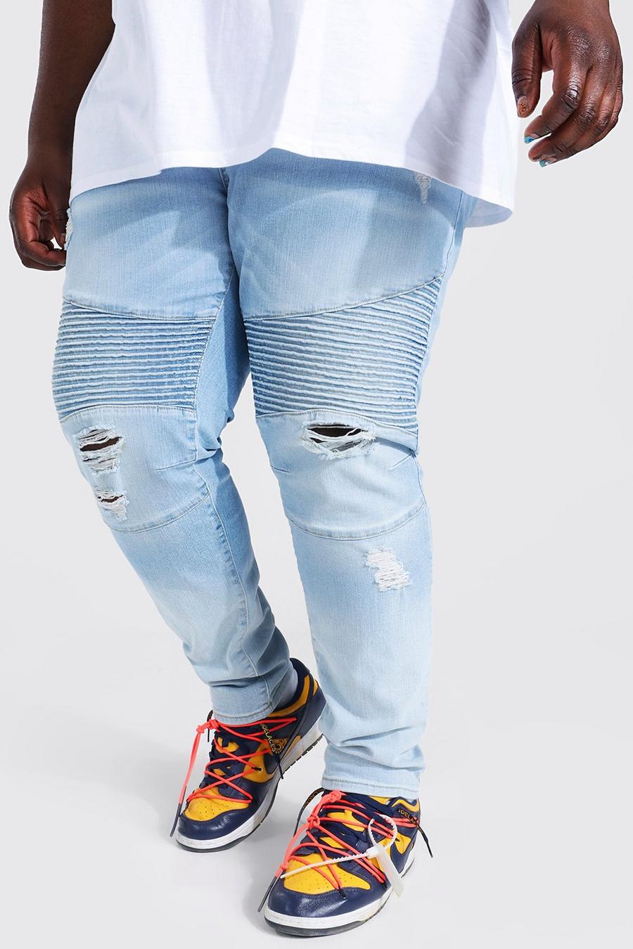 Bleach wash Plus Skinny Stretch Ombre Ripped Biker Jean image number 1