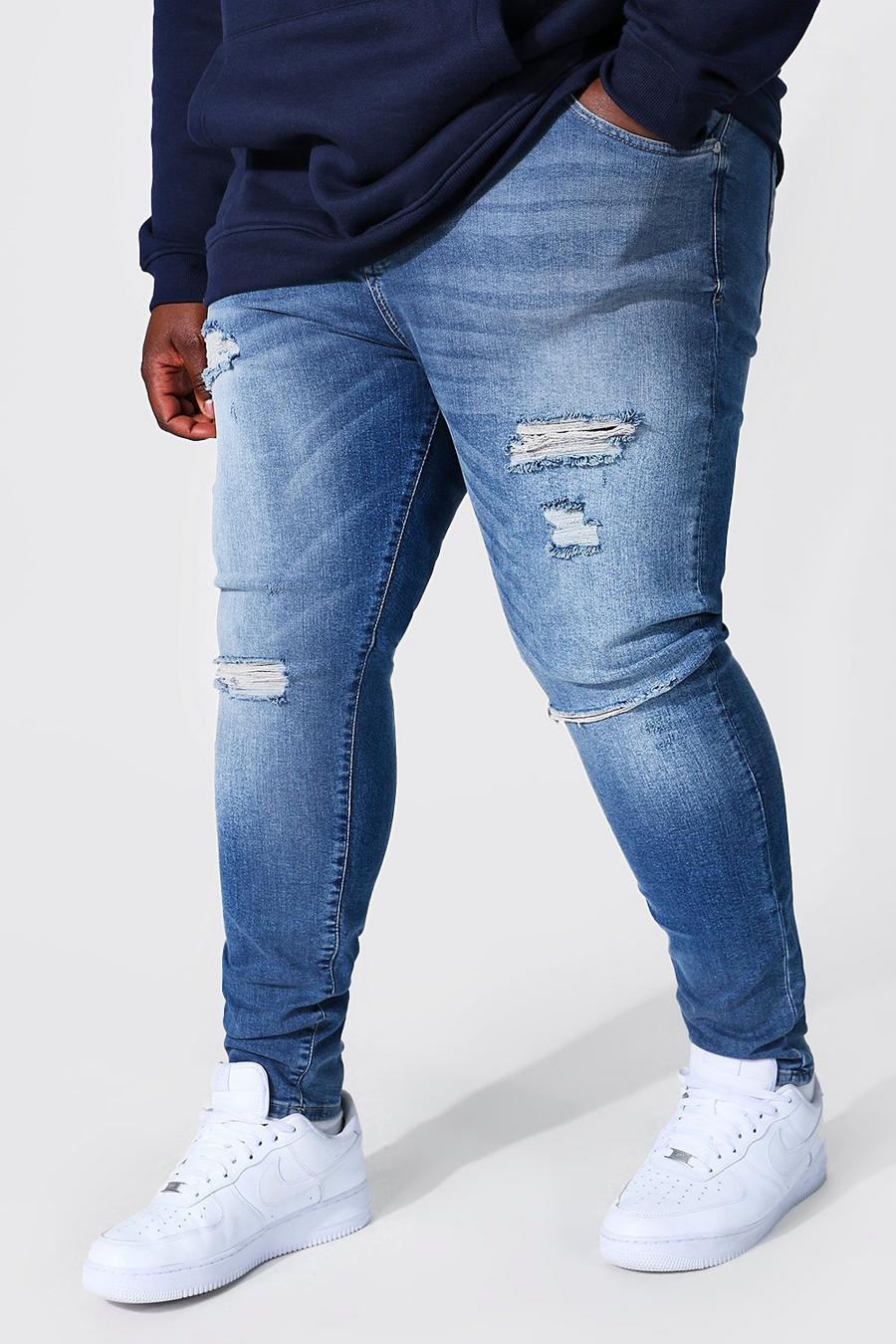 כחול בהיר azzurro ג'ינס סופר סקיני עם קרעים מרובים, מידות גדולות
