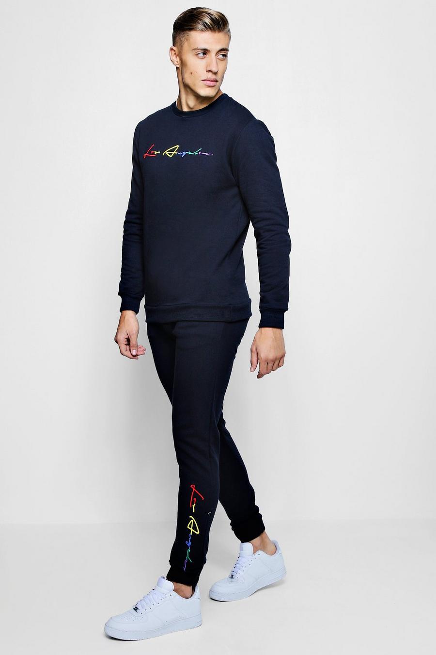 Los Angeles Embroidered Sweater Tracksuit, Navy image number 1