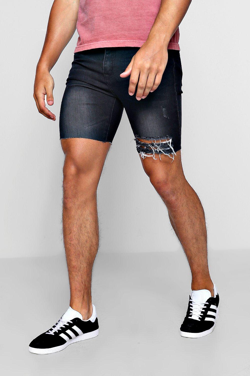 boohoo black denim shorts