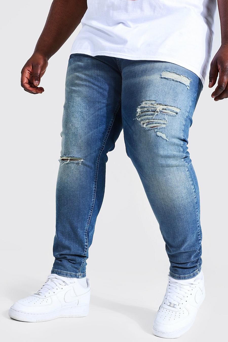 Plus Super Skinny Jeans mit Riss am Knie, Vintage blue image number 1