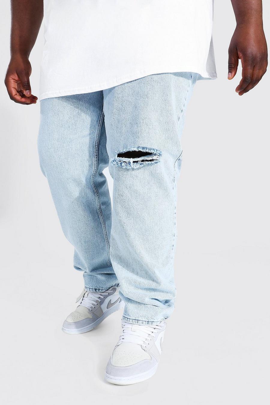 Jeans a gamba dritta con strappo singolo al ginocchio Plus, Blu ghiaccio image number 1