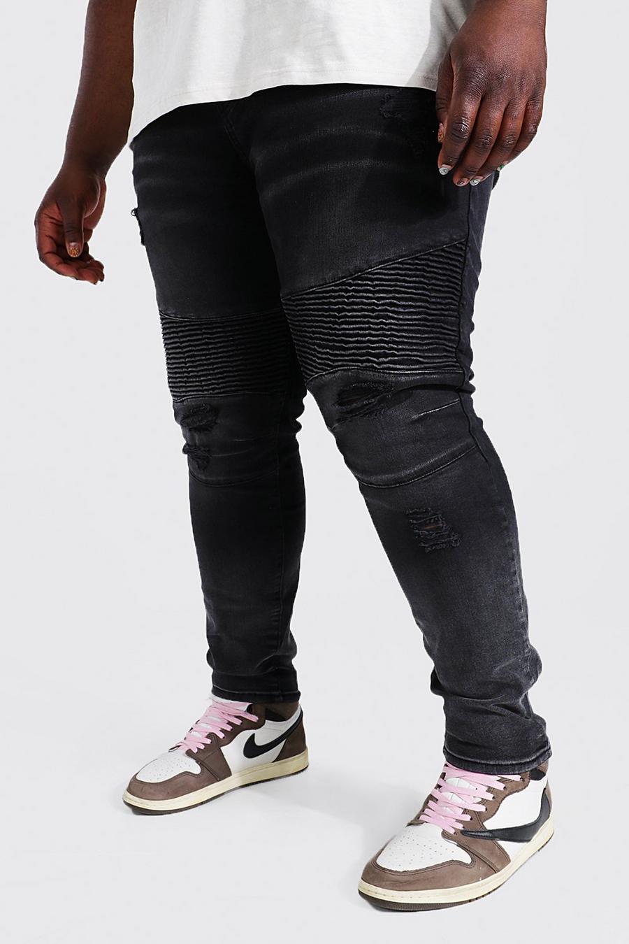 Washed black Plus Skinny Stretch Ombre Ripped Biker Jean image number 1