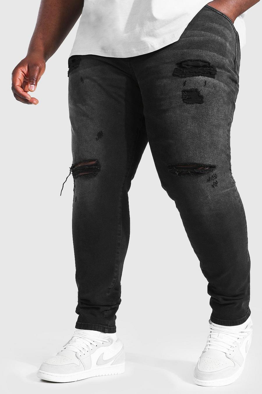 שחור דהוי ג'ינס סופר סקיני עם קרעים מרובים, מידות גדולות image number 1