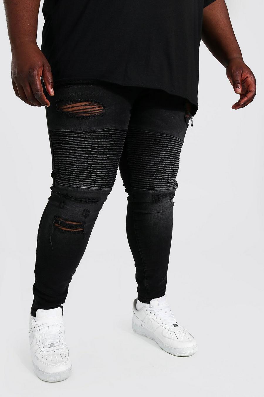 Jeans Plus Size stile motociclista Super Skinny Fit con strappi all over, Washed black image number 1