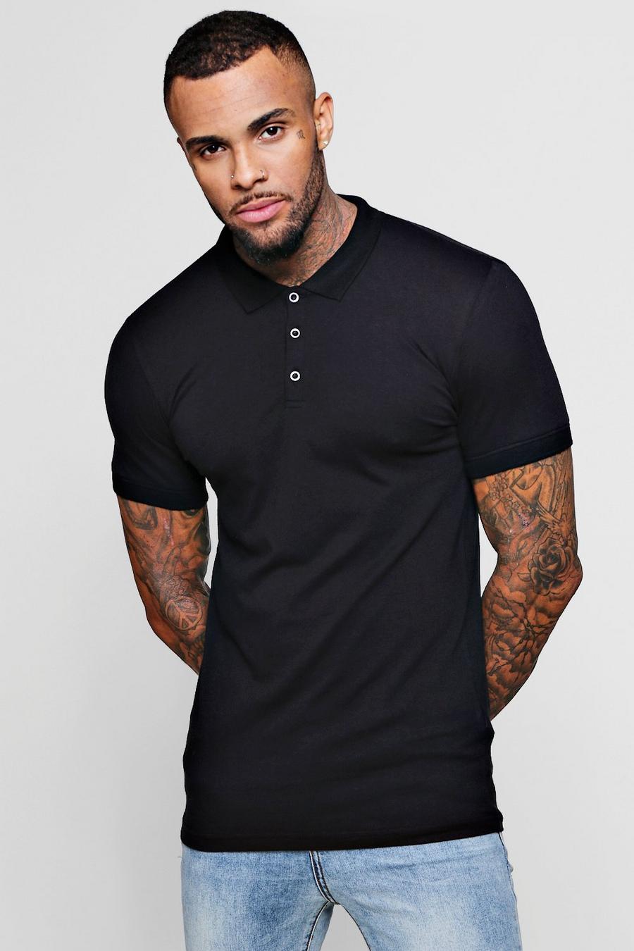 Black Short Sleeve Muscle Fit Polo image number 1