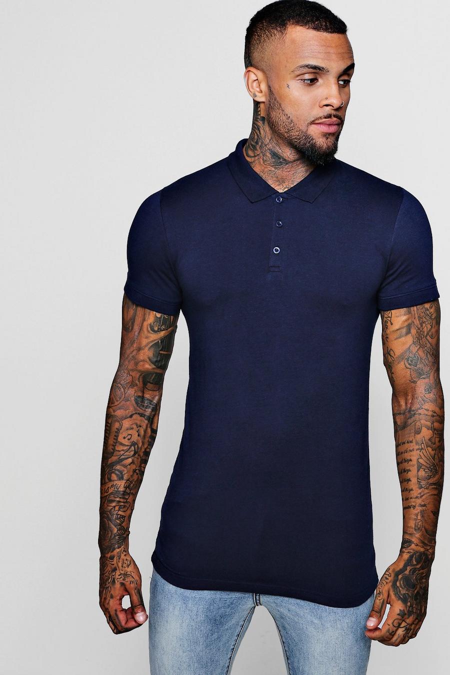 Navy Short Sleeve Muscle Fit Polo image number 1