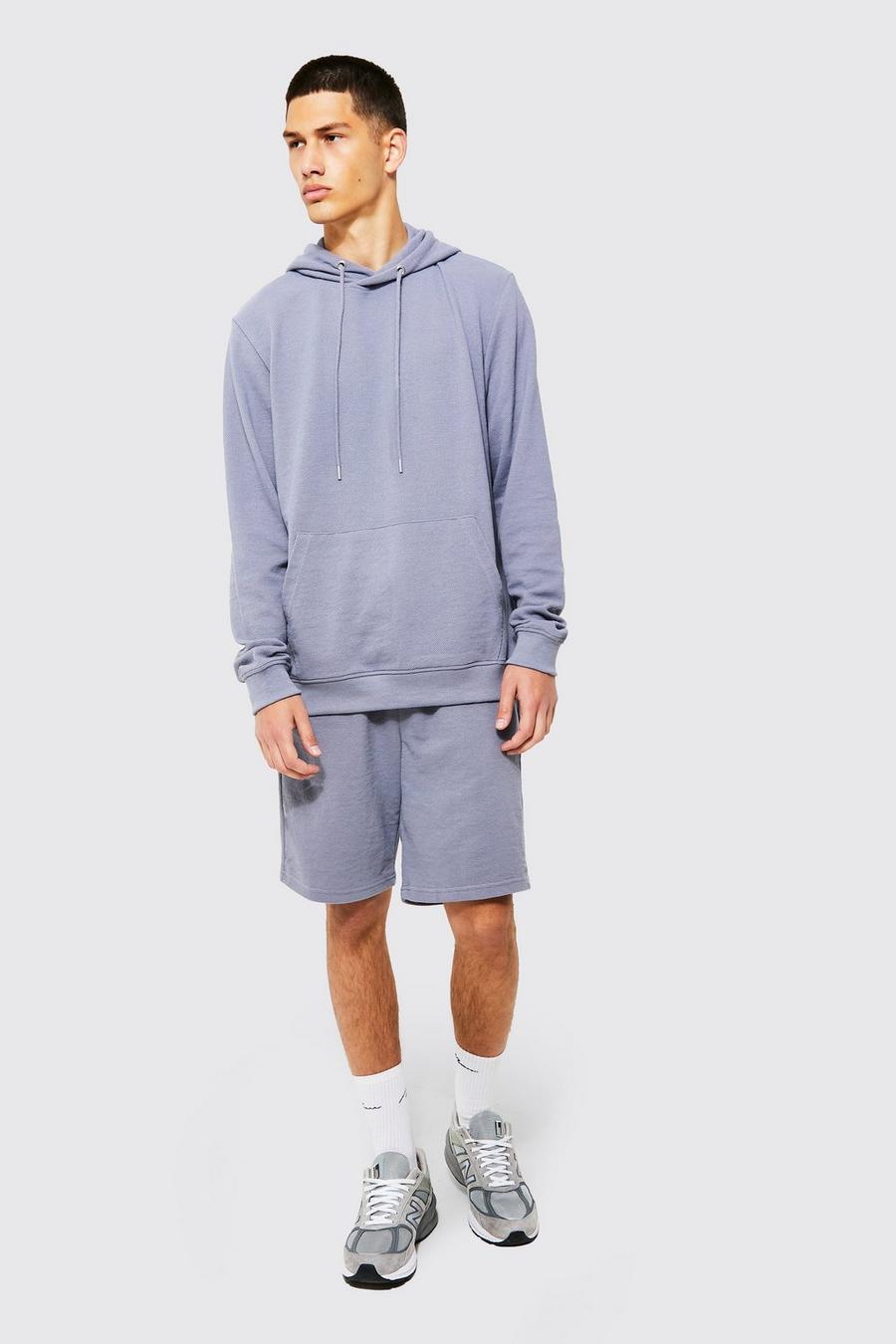 Dusty blue Pique Hooded Short Tracksuit