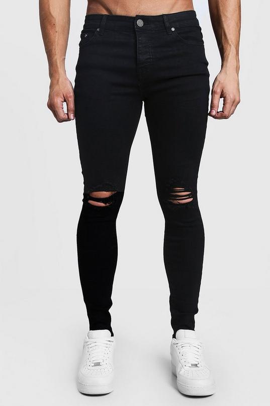 Men's Spray On Skinny Jeans With Ripped Knees | Boohoo UK