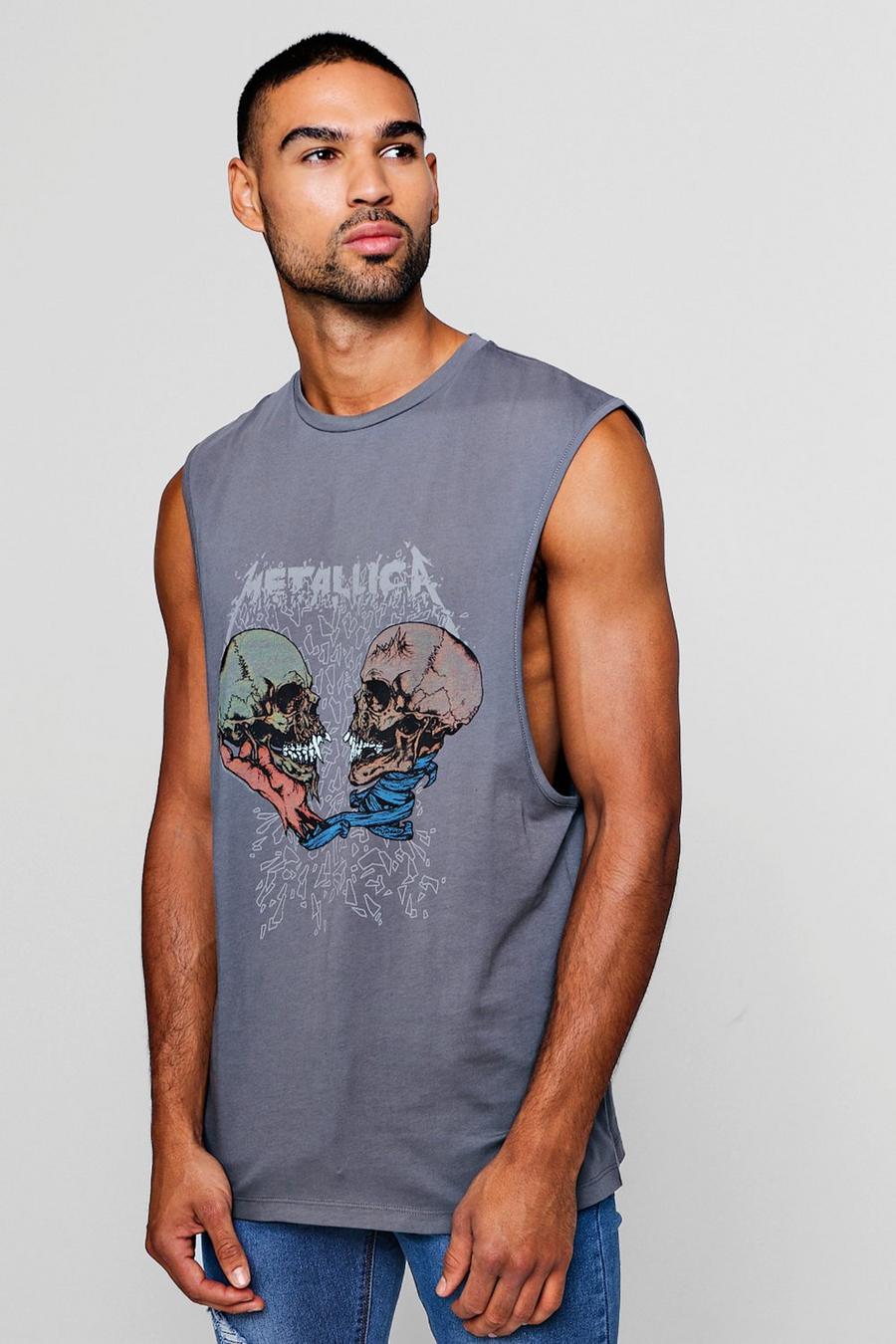 Grey Metallica Scull Drop Arm Hole Tank Top image number 1