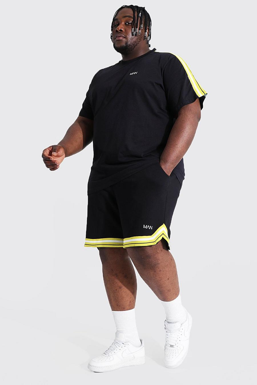 Black Plus Gestreept Man T-Shirt En Basketbal Shorts Set image number 1