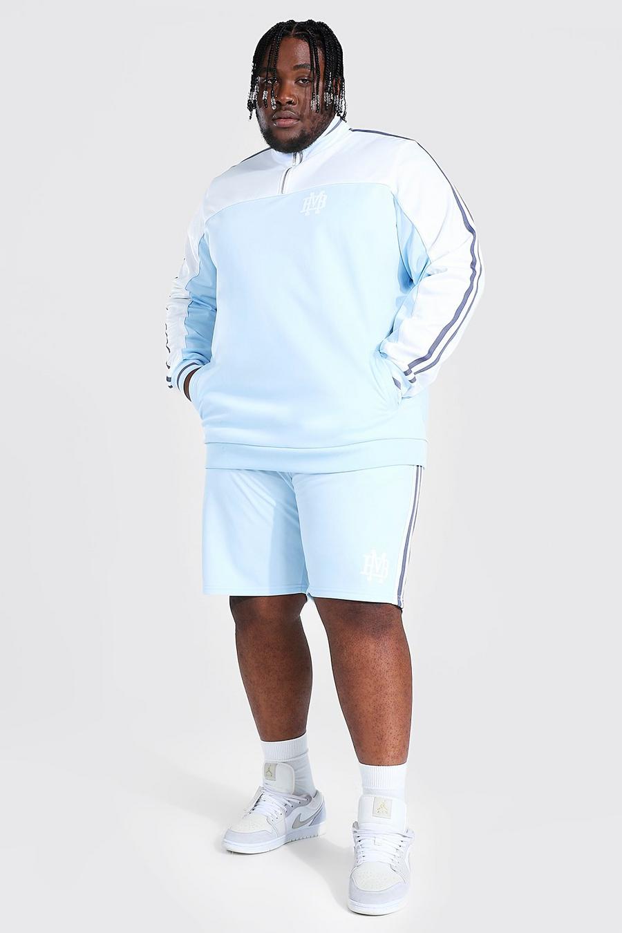 Light blue Plus - Träningsoverall med shorts och blockfärger image number 1