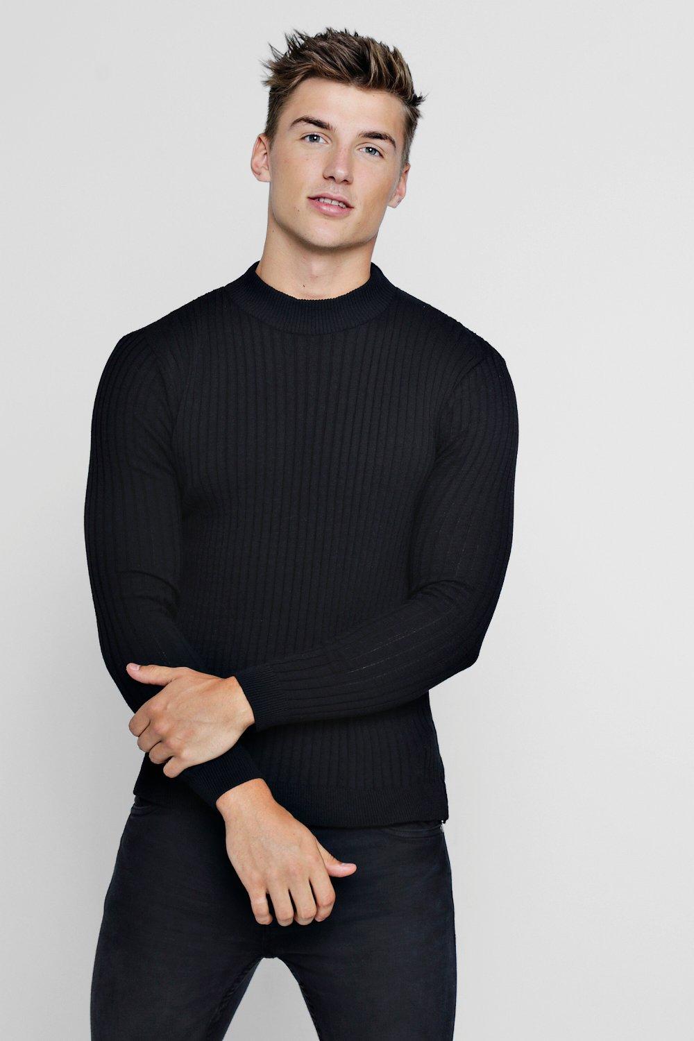 muscle fit ribbed jumper