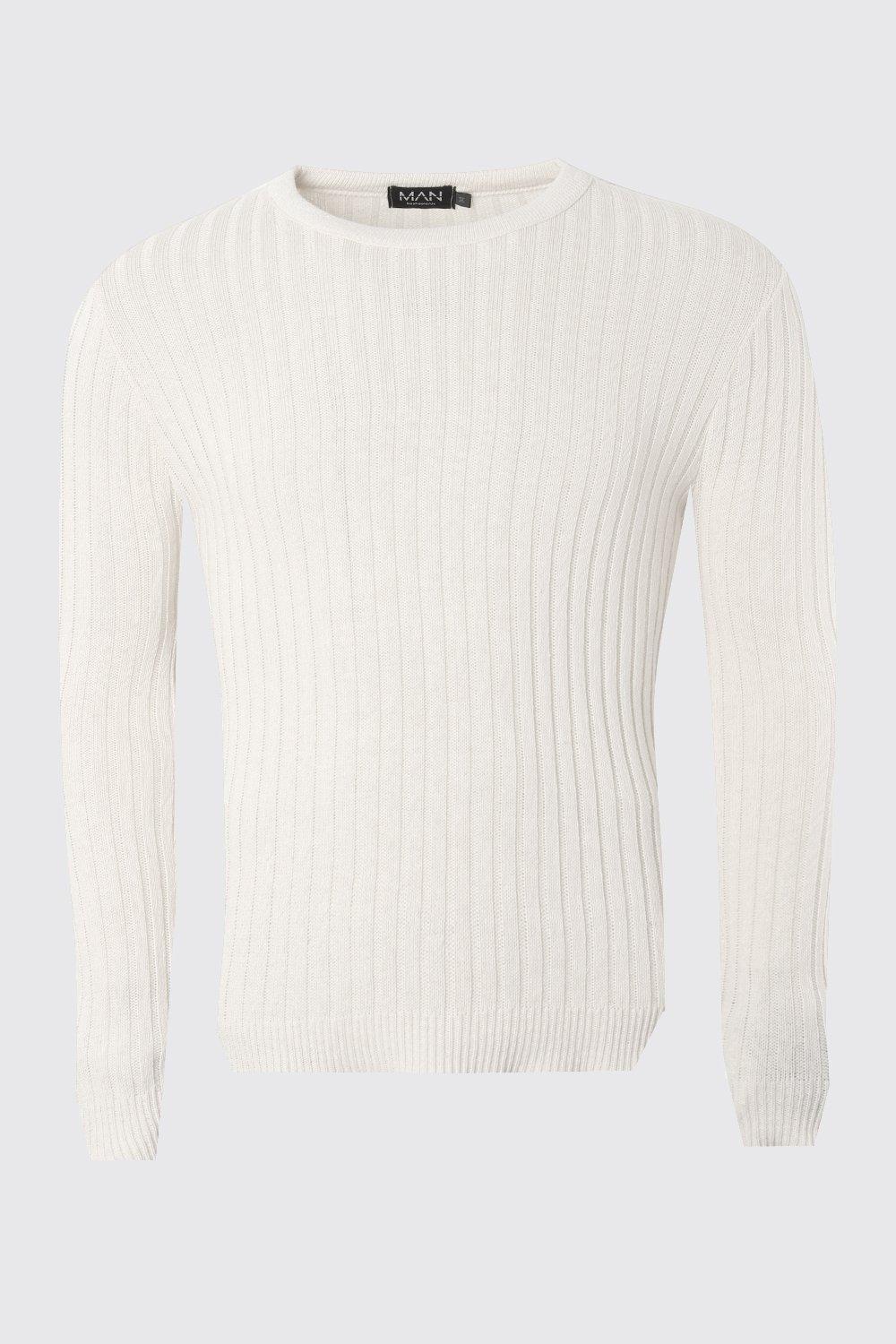 Muscle Fit Ribbed Crew Neck Jumper