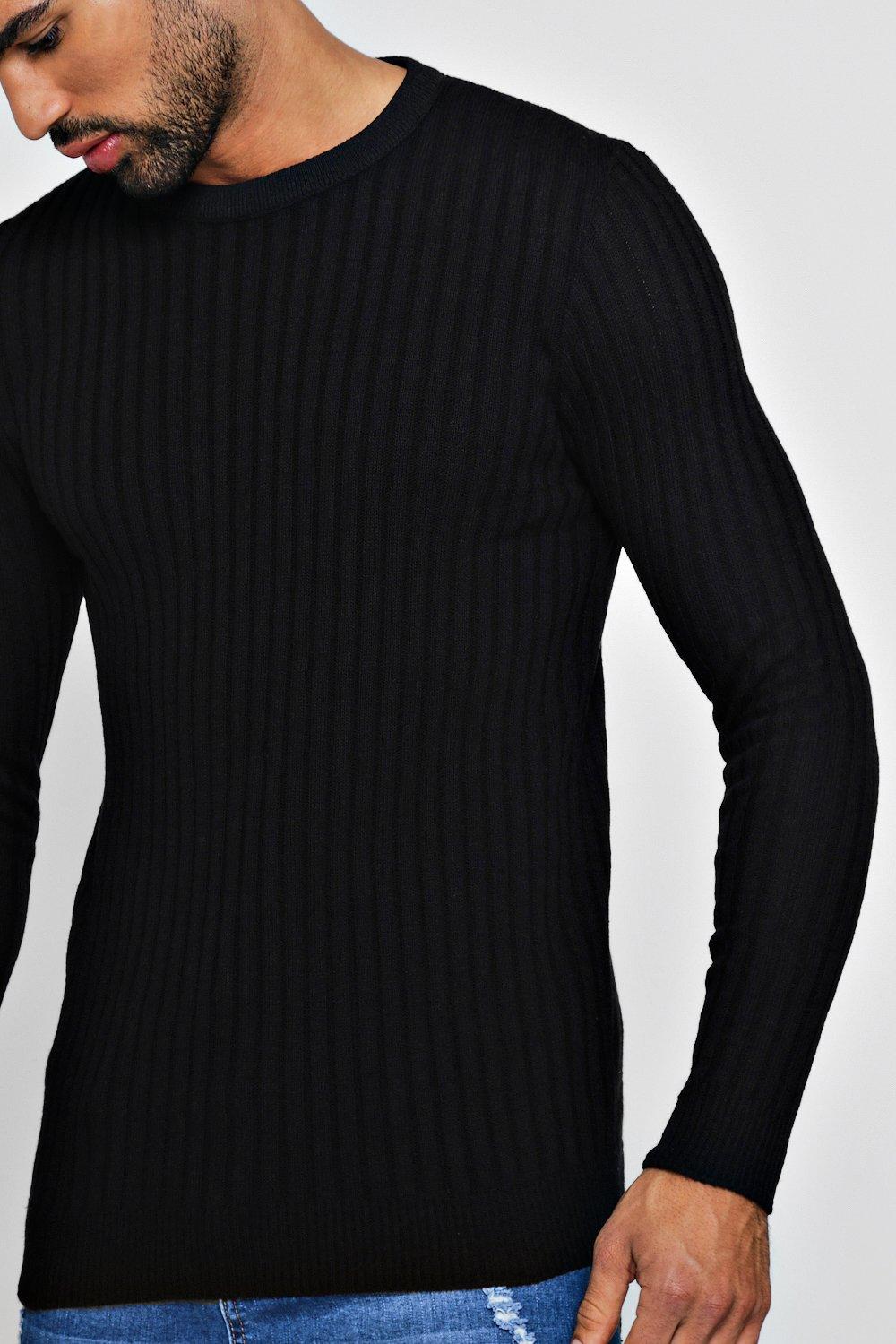 Men's Muscle Fit Ribbed Crew Neck Sweater