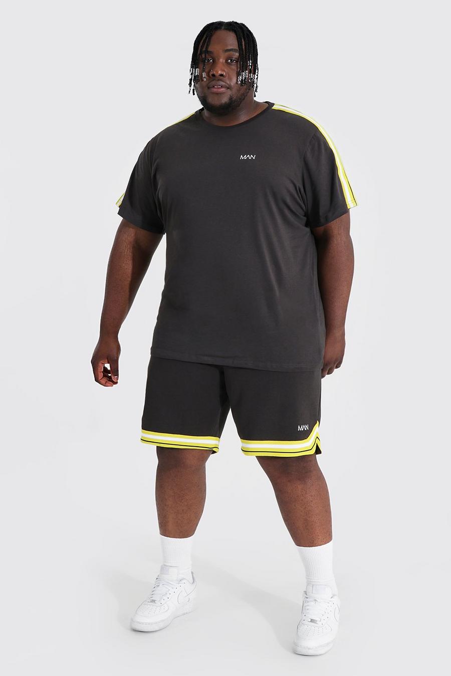 Grande taille - T-shirt à bande et short basketball - MAN, Chocolate image number 1