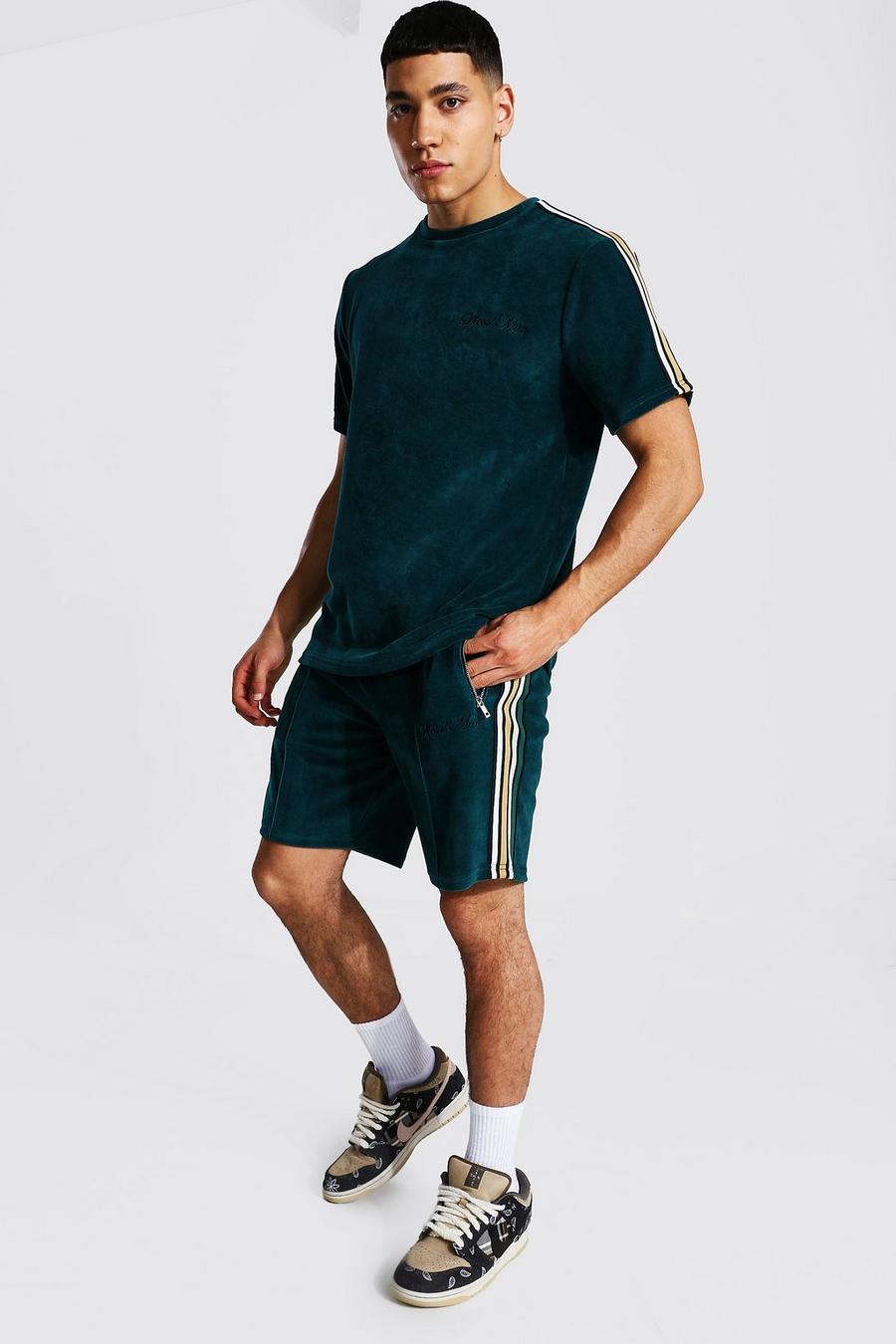 Conjunto de pantalones cortos y camiseta con cinta de rizo MAN, Verde azulado image number 1