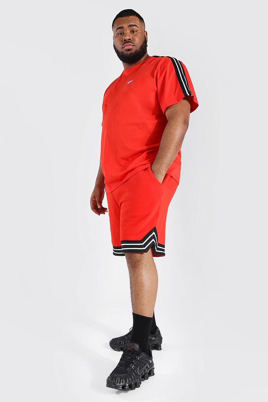 Conjunto de pantalones cortos de baloncesto y camiseta con cinta MAN Plus, Rojo image number 1