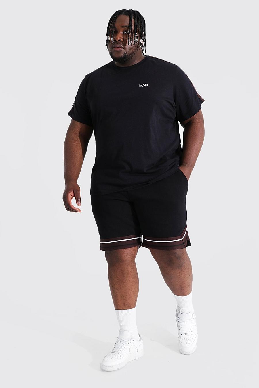 Set Plus con pantaloncini stile basket e t-shirt con fascia con scritta MAN, Nero image number 1