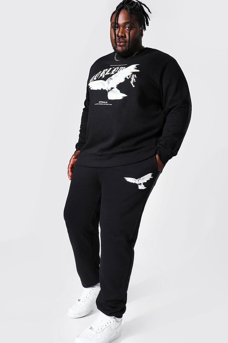 Black Plus Size Gothic Dove Print Sweater Tracksuit image number 1