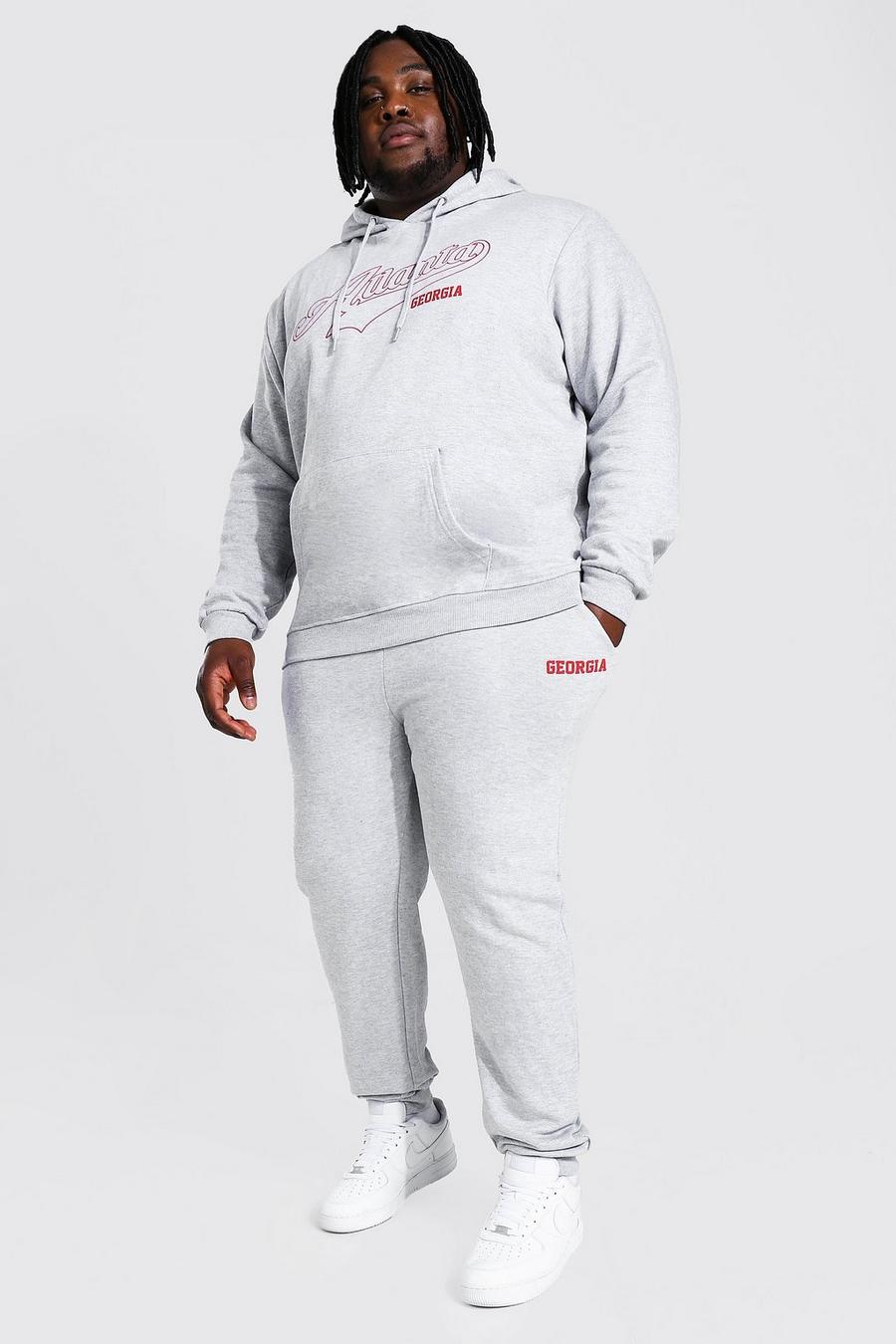 סלע אפור חליפת טרנינג קפוצ'ון עם כיתוב Atlanta בסגנון נבחרת ספורט למידות גדולות image number 1