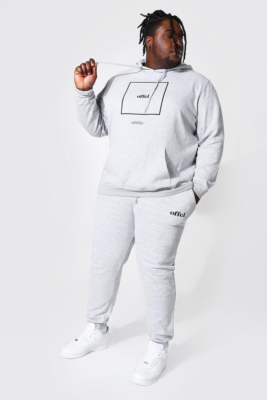 Grey marl Plus Size Offcl Box Print Hooded Tracksuit image number 1
