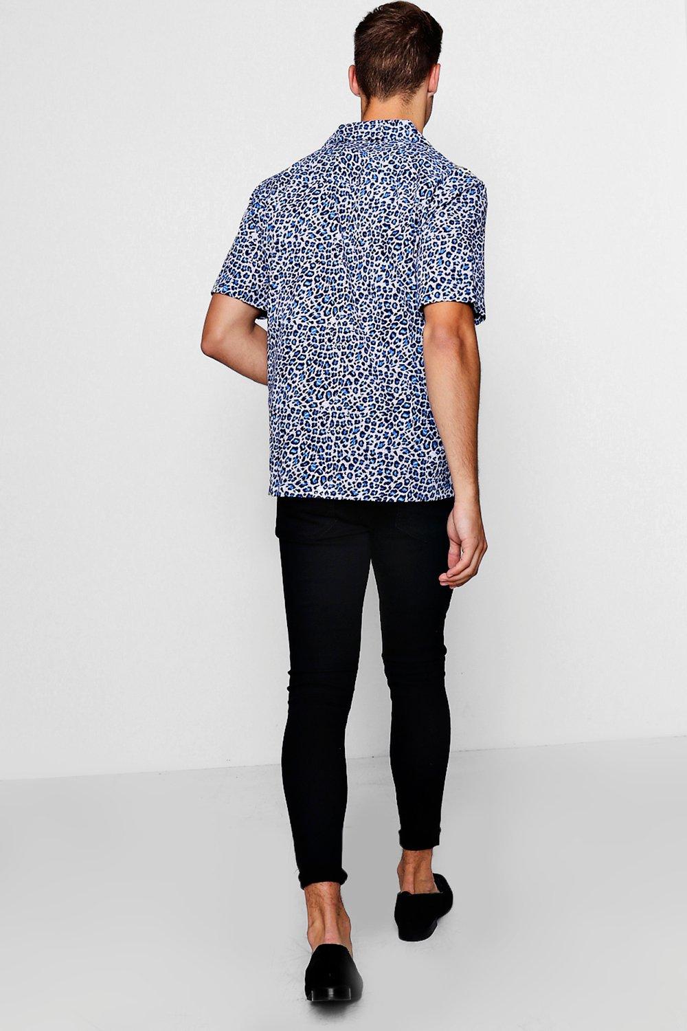 Men's blue leopard print shirt