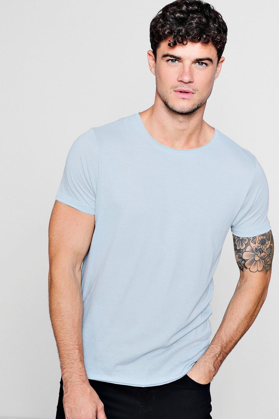 Camiseta con cuello redondo y bordes sin rematar, Azul pálido image number 1