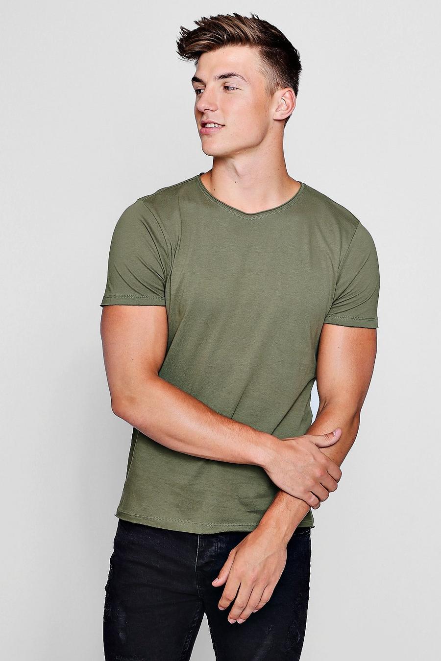 Camiseta con cuello redondo y bordes sin rematar, Verde salvia image number 1