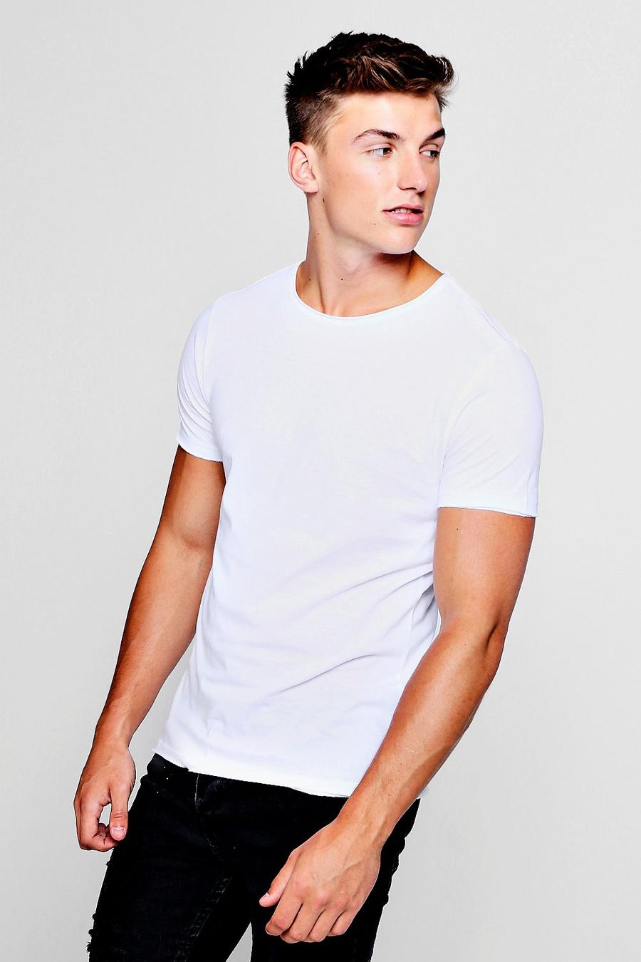 T-Shirt mit Rundhalsausschnitt und unversäumten Schnittkanten, Weiß image number 1