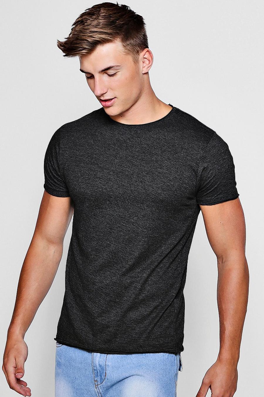 Charcoal grey Raw Roll Edge Crew Neck T-Shirt image number 1