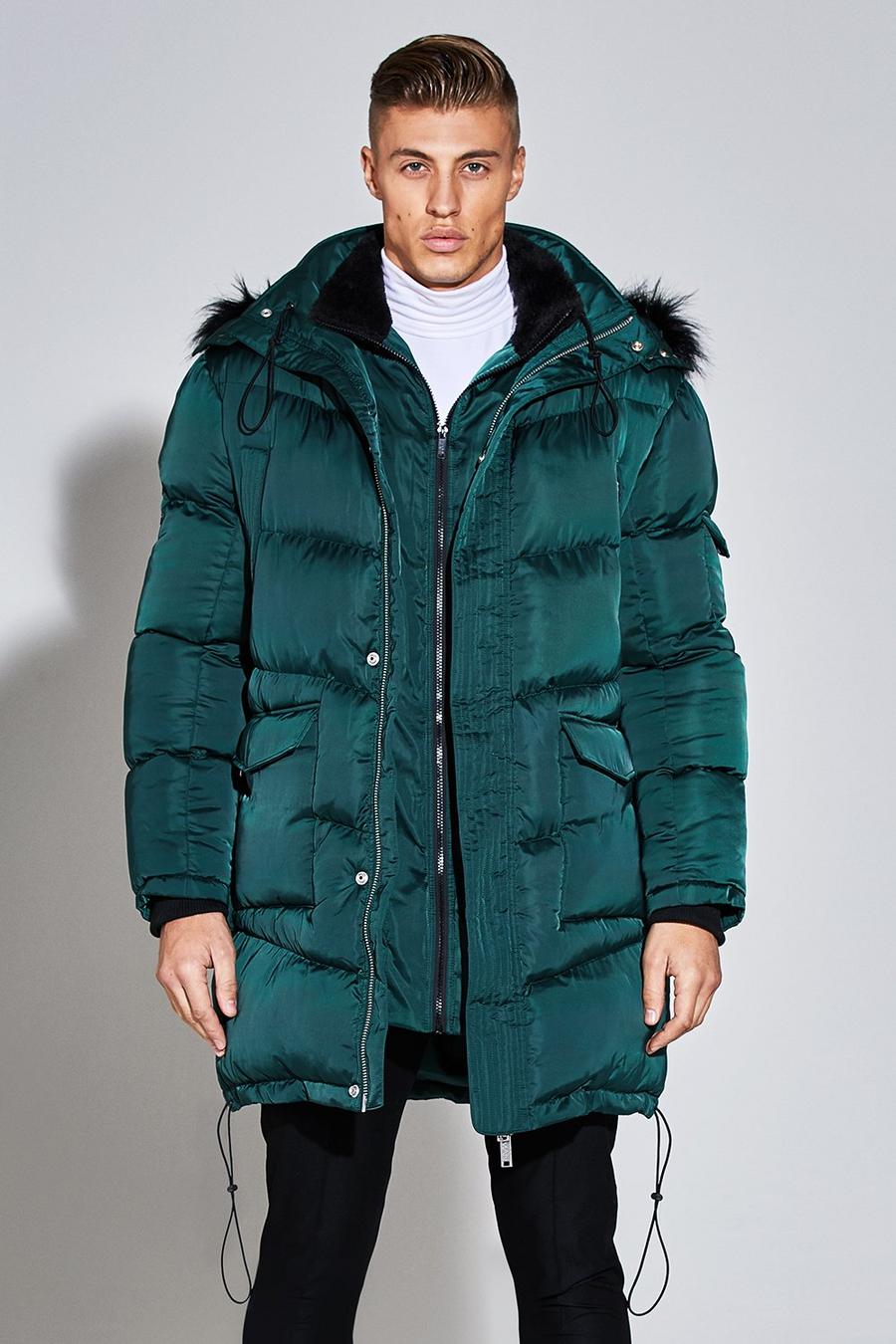 Premium Puffer Jacke aus Satin, Smaragdgrün image number 1