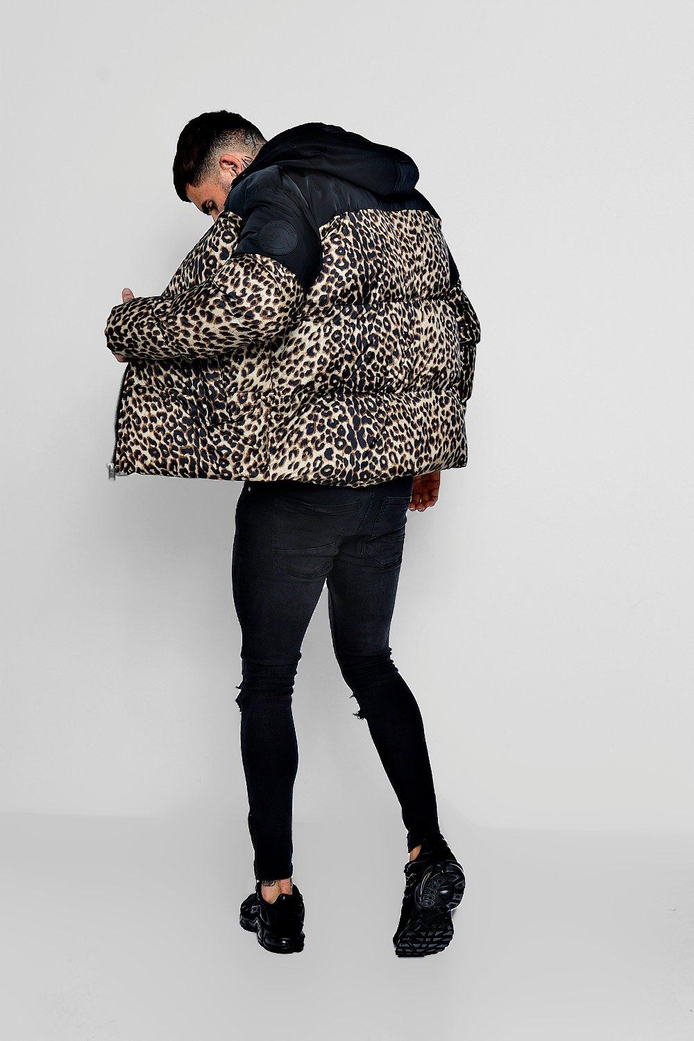 Leopard print shop puffer jacket mens