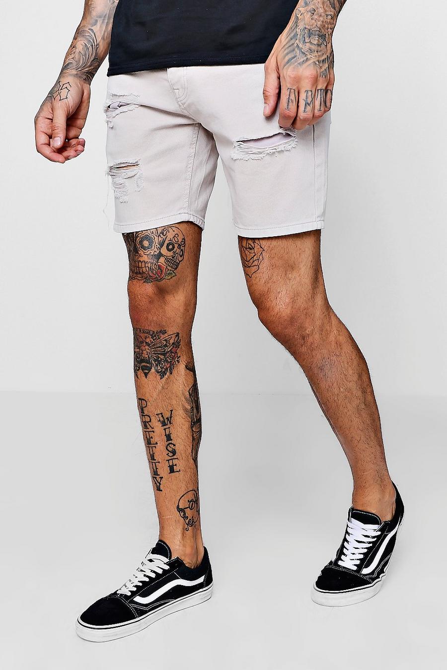 Men's Slim Fit Stone Denim Shorts | Boohoo UK