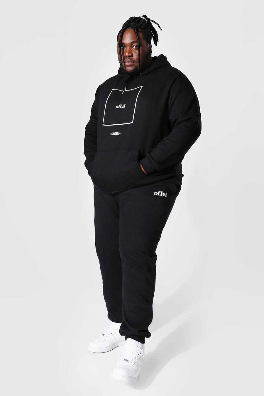 Black Plus Size Offcl Box Print Hooded Tracksuit image number 1