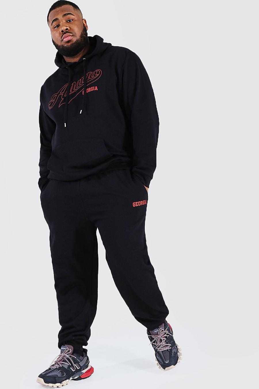שחור חליפת טרנינג קפוצ'ון עם כיתוב Atlanta בסגנון נבחרת ספורט למידות גדולות image number 1