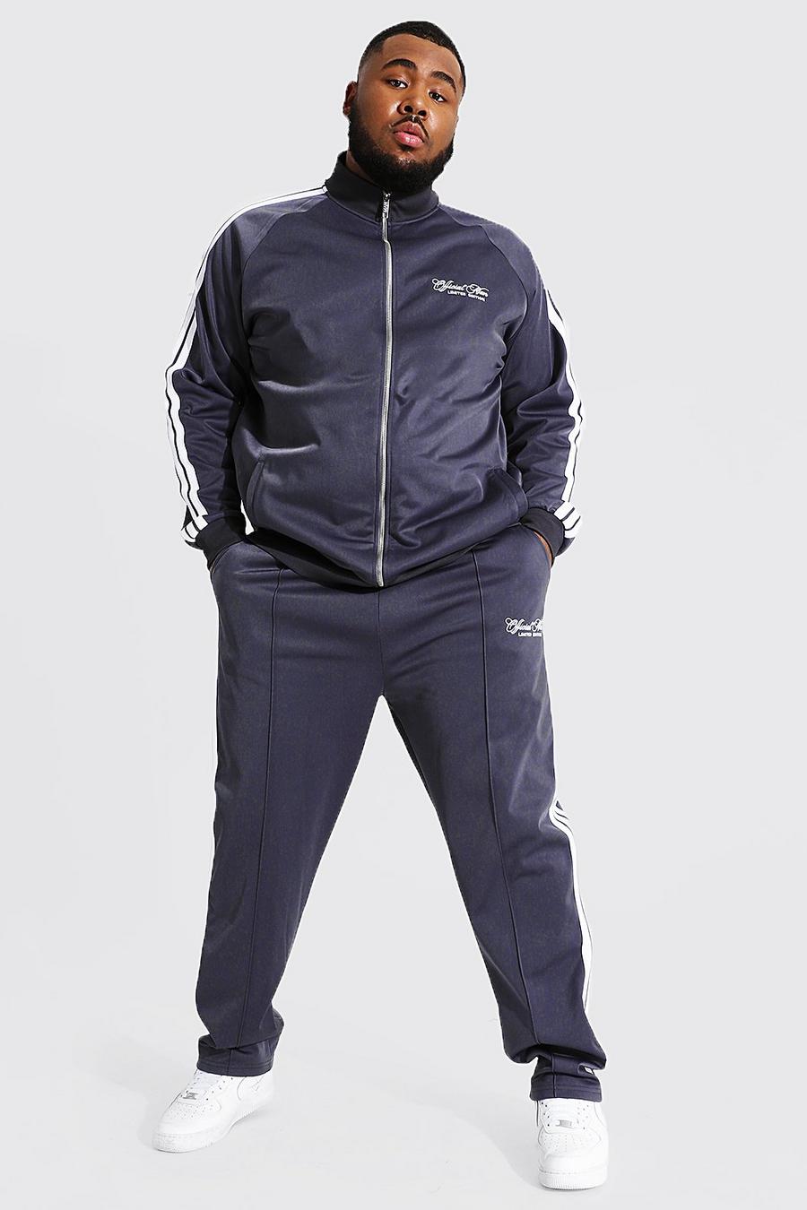 Grey Plus Man Funnel Neck Tricot Tape Tracksuit image number 1