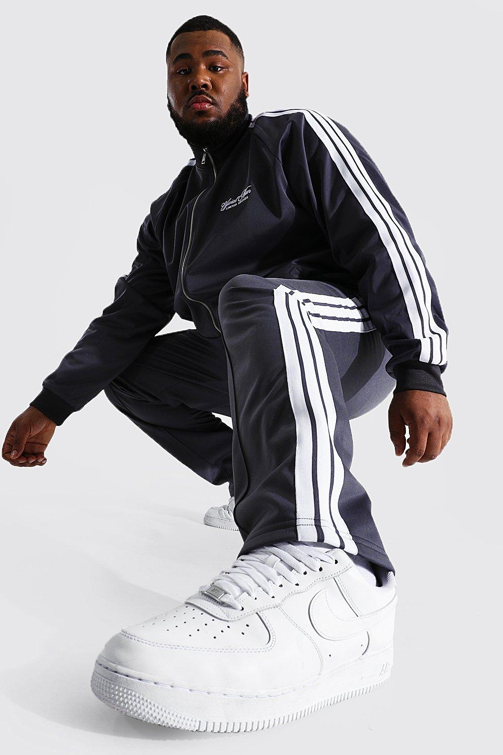 Plus Man Funnel Neck Tricot Tape Tracksuit boohoo IL