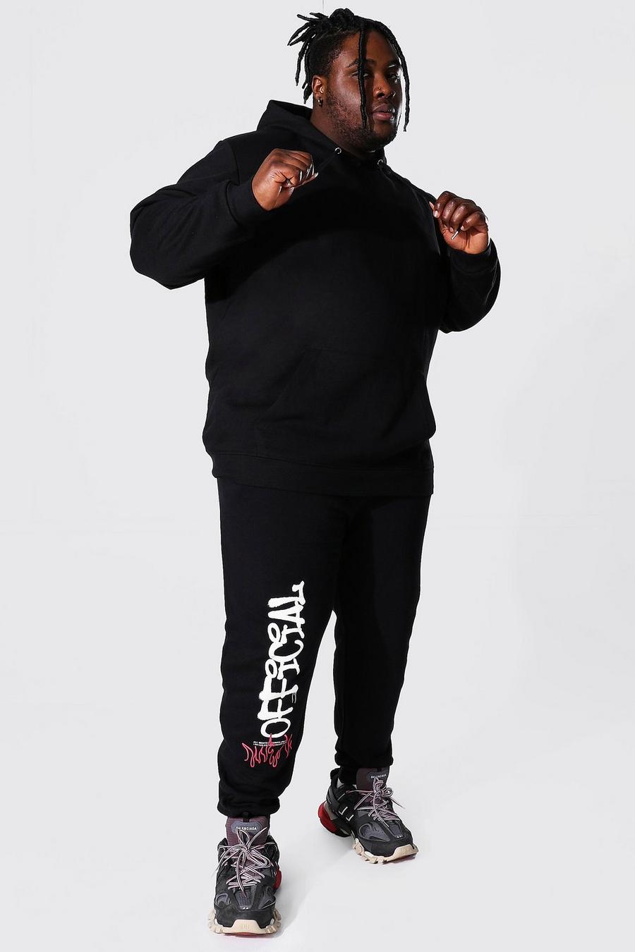 Black Plus Size Official Graffiti Hooded Tracksuit image number 1