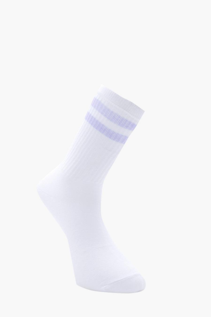 White Sport Socks With Lilac Stripes image number 1