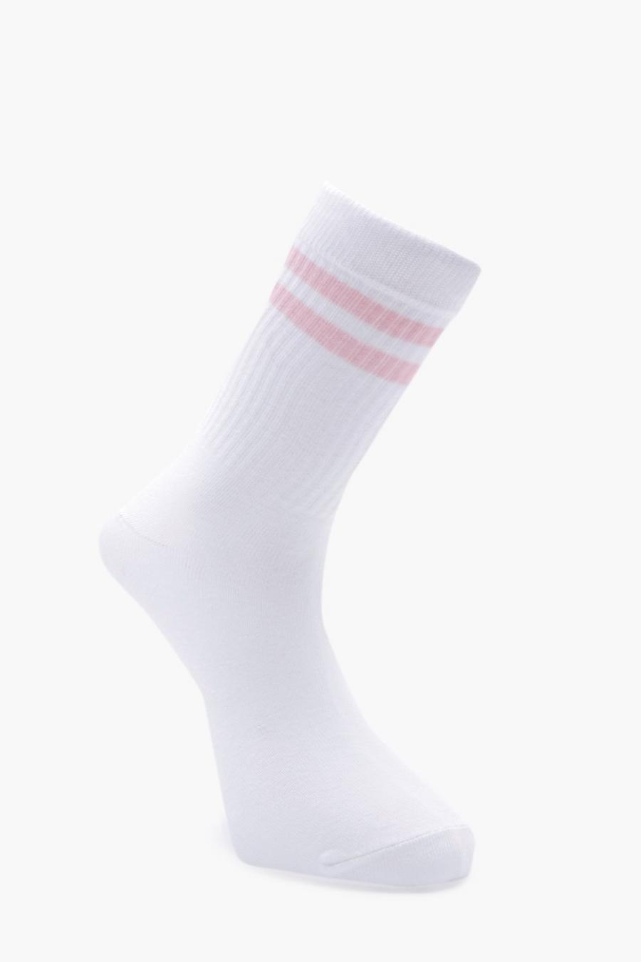 White Sport Socks With Pink Stripes image number 1