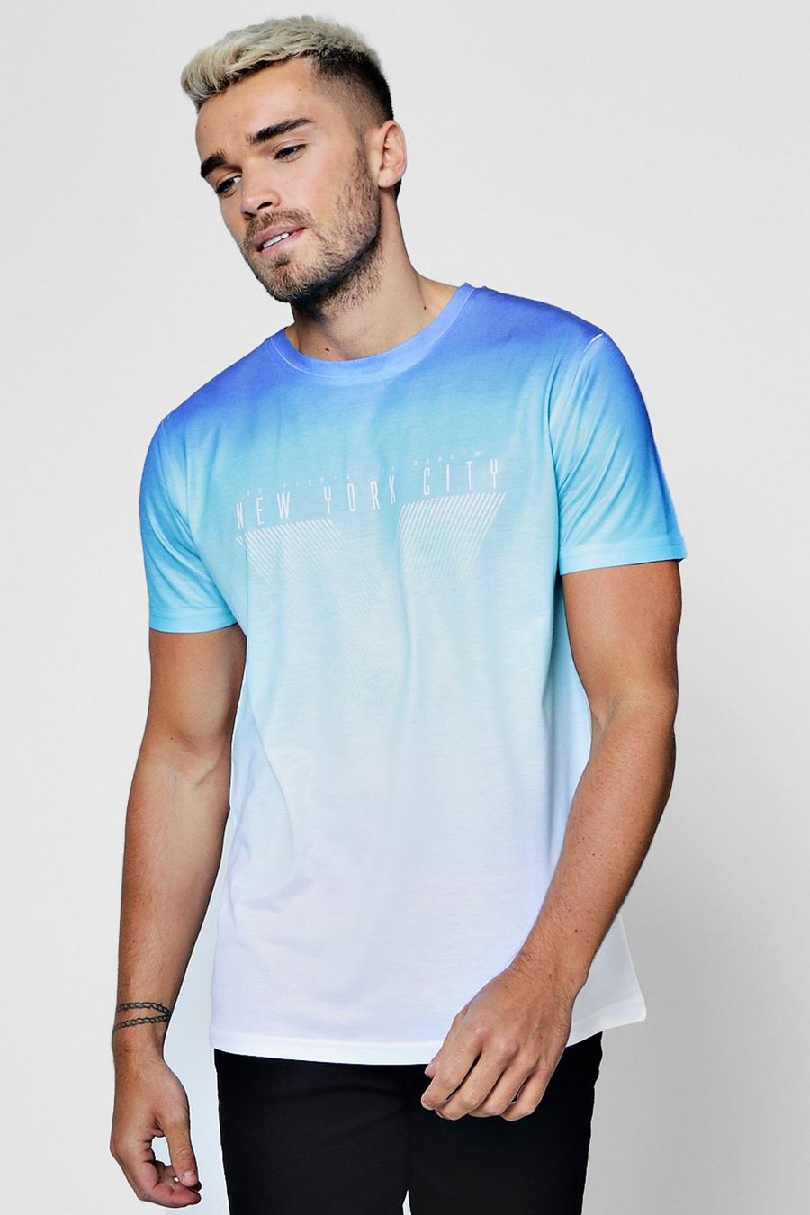 Blaues T-Shirt mit Slogan in Ombre-Design, Blau image number 1