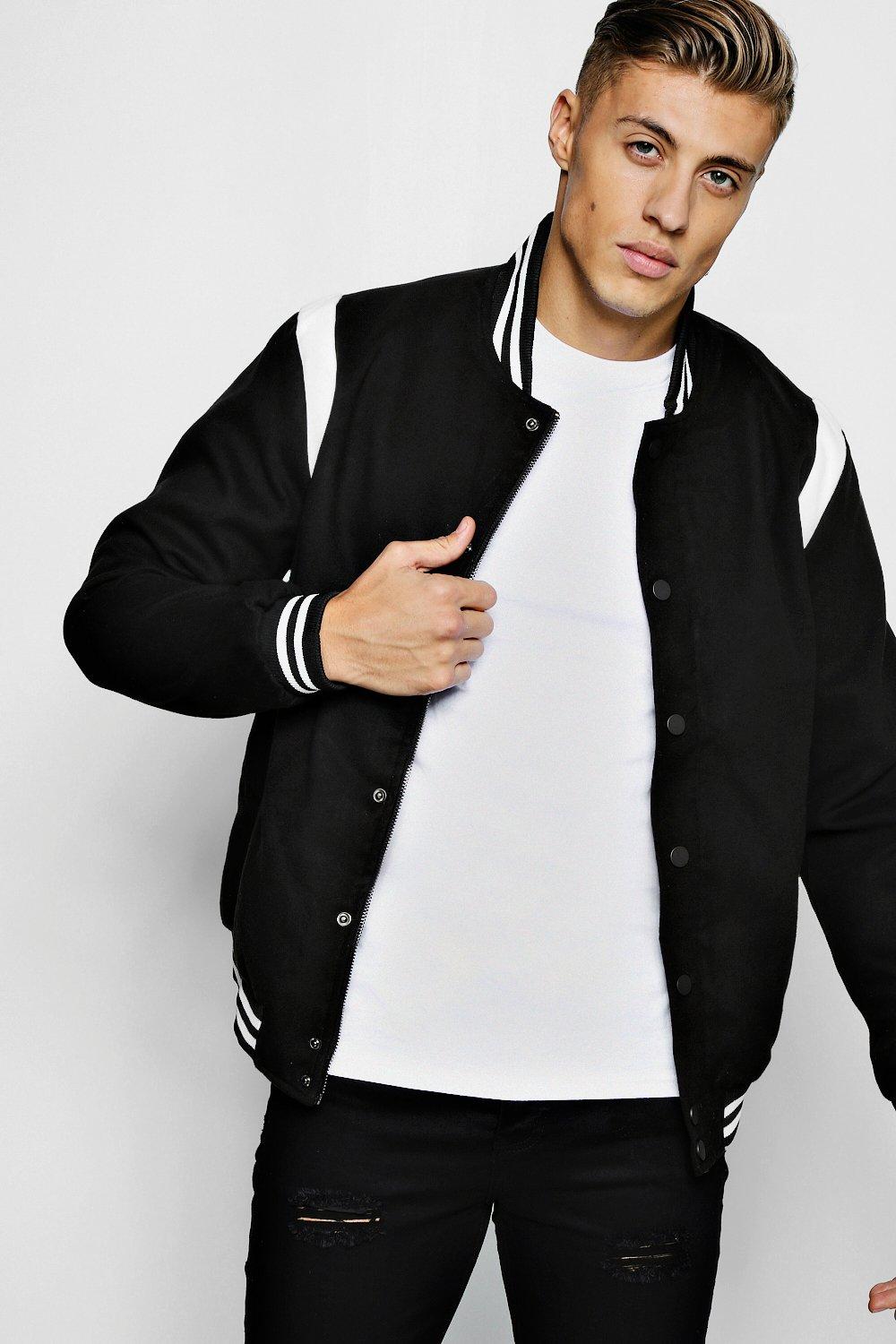 black varsity jacket boohoo